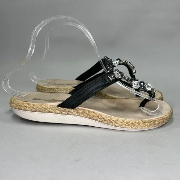 Tommy Bahama Ilysa Sandals Women's 8 Black Beaded‎ Rhinestone Espadrille Thong