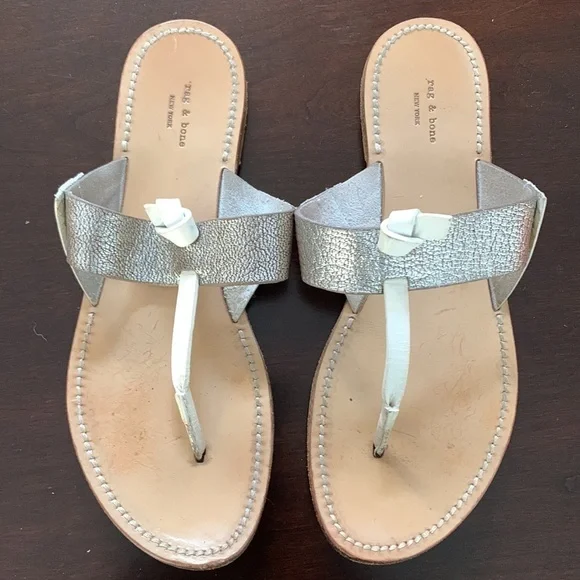 rag & bone Knotted White & Silver Sandals Size 7.5 (37.5) Neutral Metalic