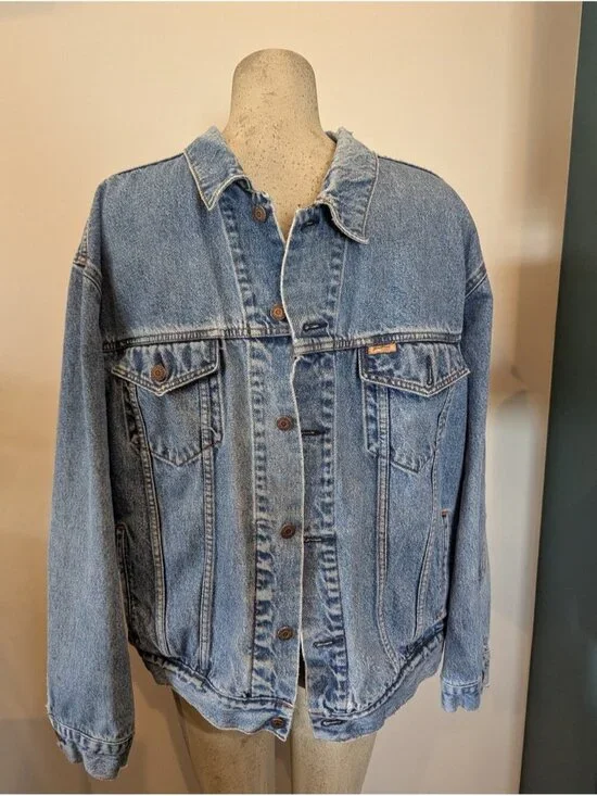 Vintage 90s Levi's Signature Denim Jacket Thrashed Natural Distressing Size XL