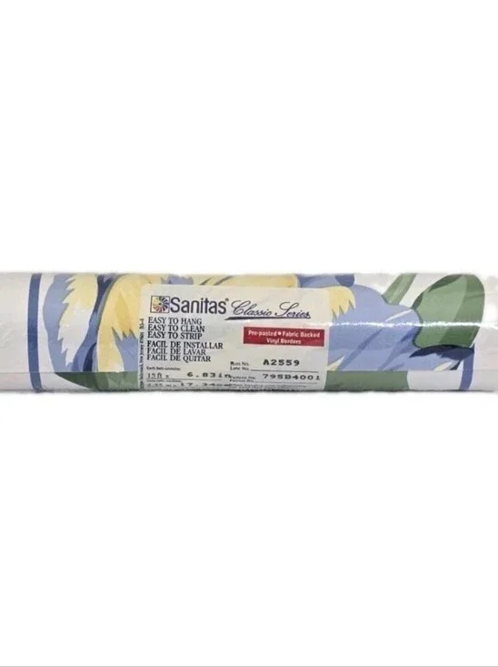 vintage new SANITAS Prepasted Fabric Backed 15 ft Floral Vinyl Wall Border