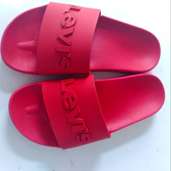 Levi's Red Pool Slides Sandals Summer Beach‎ Casual Slip-On Slippers
