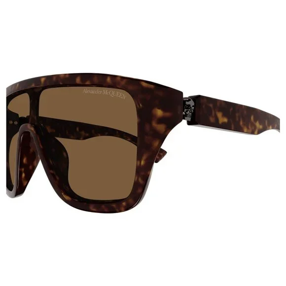 NEW ALEXANDER MCQUEEN AM0430S 005 HAVANA BROWN SHIELD SUNGLASSES