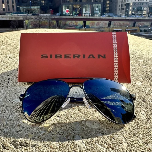 SIBERIAN Real Glass Lenses BLACK Classic Aviator Sunglasses Men/Women Size 60mm