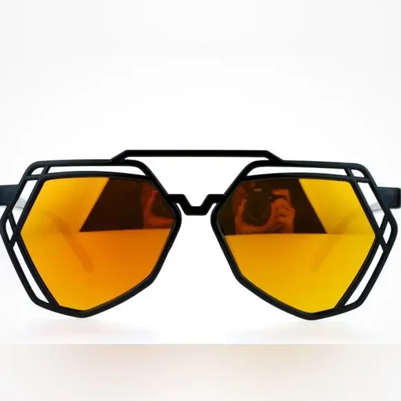Retro hipster reflective mirror lens Art Deco wire lattice sunglasses