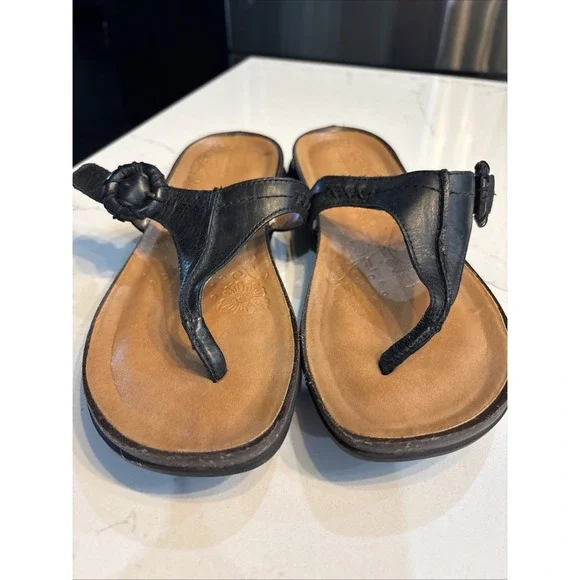 Rockport Black Leather Thong Sandals Buckle Comfort Slip On SZ 10 Womens