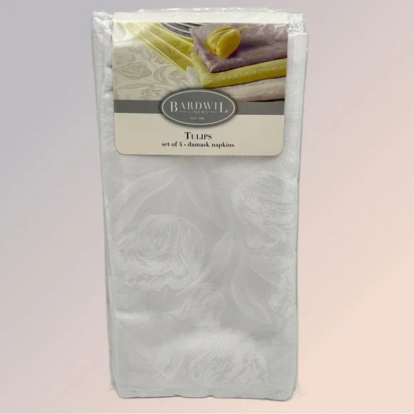 Vintage Dinner Napkins‎ Set of 4 White Floral Demask Fabric 19