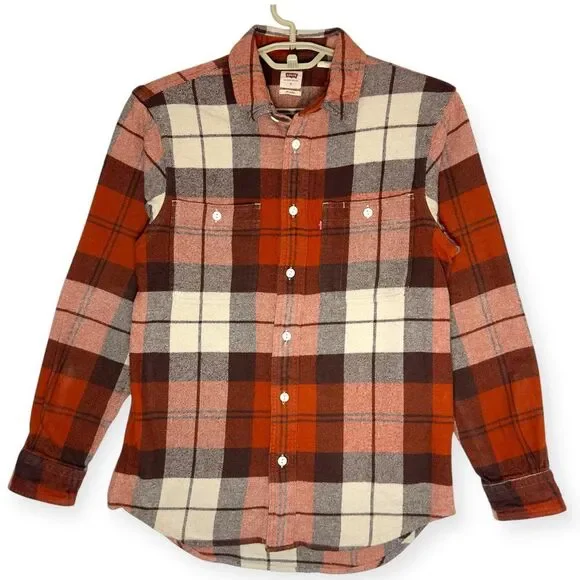 Levi's Relaxed Plaid Flannel Button Down Shirt Orange/Brown Fall  size‎ Small