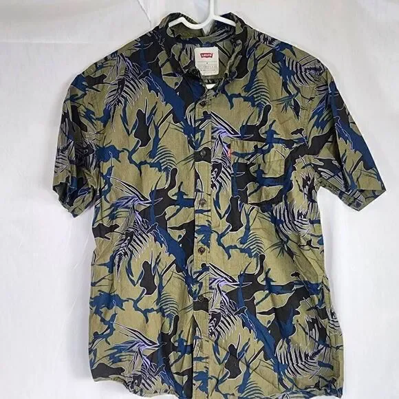 Levi's Green Floral Printed Men's Button Up Short Sleeve Shirt Size M C18