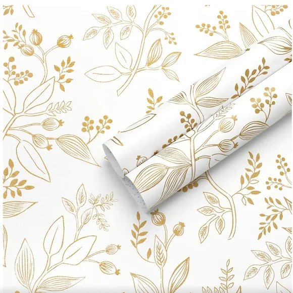 4‎ Rolls Floral Wallpaper Peel and Stick White and Gold Contact Paper Modern