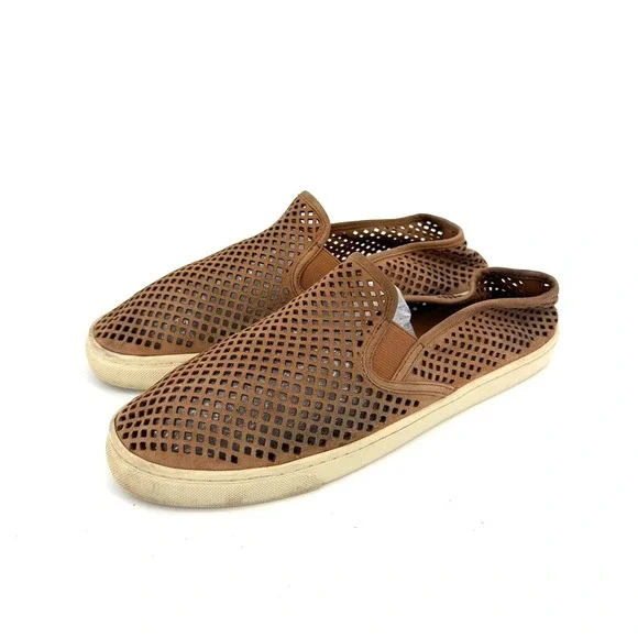 Tory Burch Tan Brown Perforated Leather Jesse Slip On Sneaker Shoe Womens 10.5