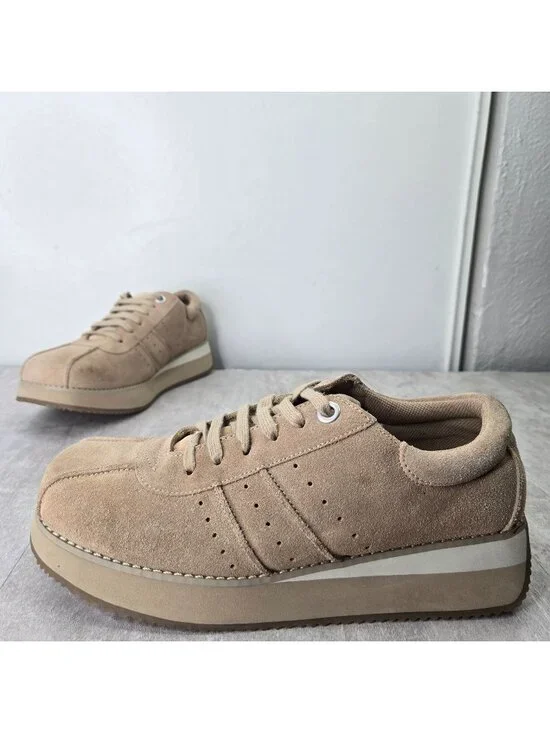 Vintage Chunky Platform Sneakers 9.5 Beige Suede Y2K Streetwear Minimalist Shoes