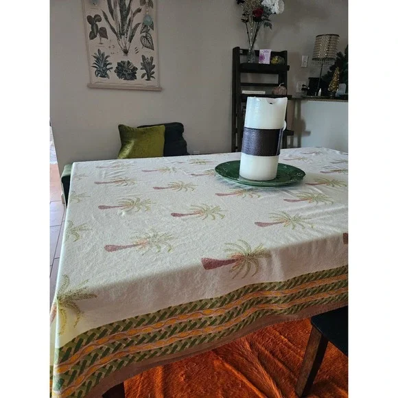 Couleur Nature Palm Tree Cotton Tablecloth 59x86 Rectangular Tropical Coastal