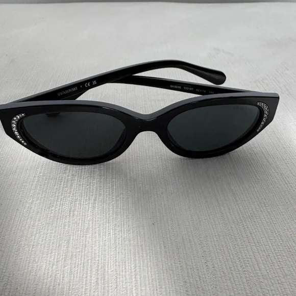 Swarovski Y2K Black Cat-Eye Sunglasses w/ Crystal Accents | Early 2000s