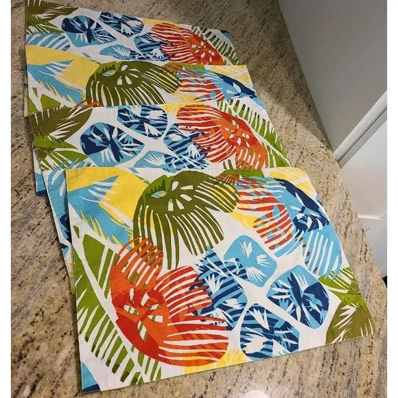 Set of 4 Placemats Island Tropical Abstract Vibrant Colorful Beachy Orange Blue