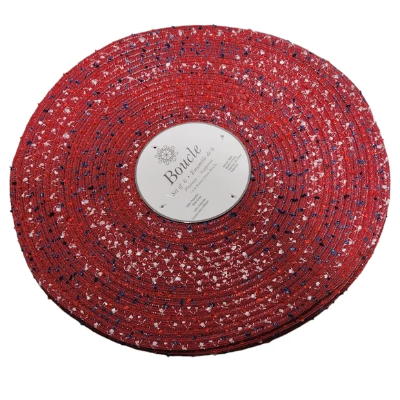 Benson Mills Set of Six Red Americana Round‎ Polyester Placemats 15in
