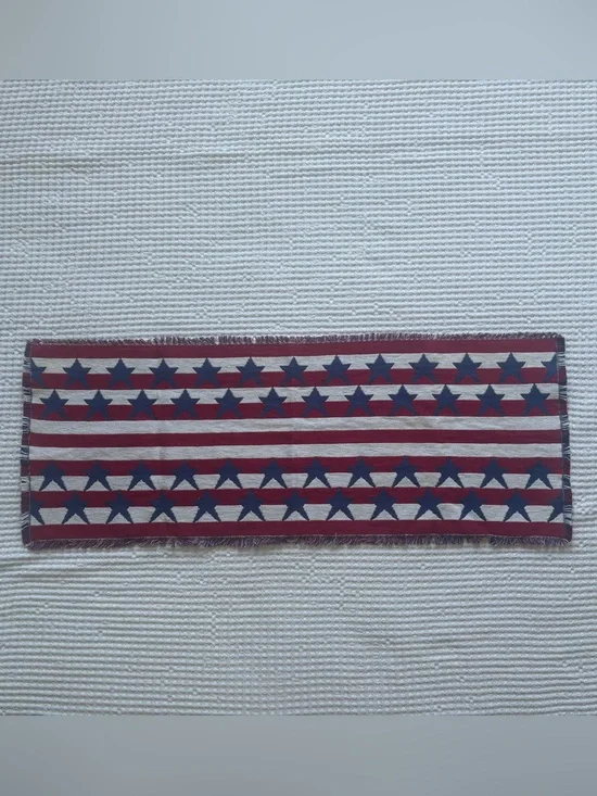 Stars & Stripes Patriotic Woven Table Runner Red White Blue 4th of July