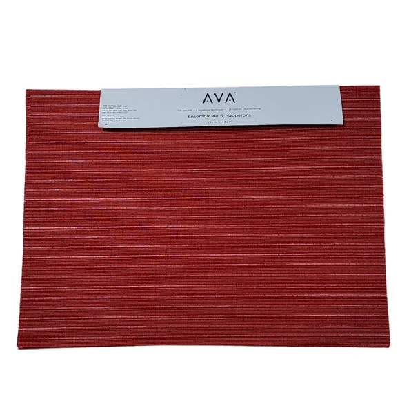 AVA Set of 6 Red Rectangular‎ Polyester Placemat 13x19in Ideal for Holiday Decor