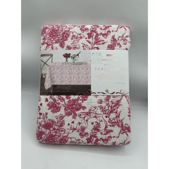 Boundary Matelasse Tablecloth Oblong 60x102 V Day Pink Textured Floral Toile NWT