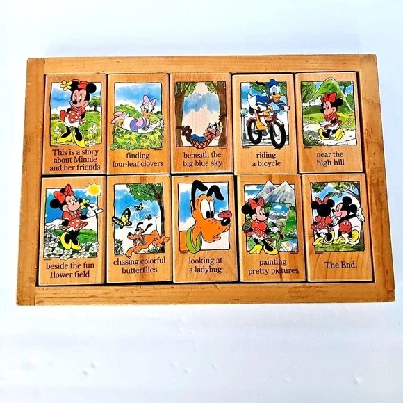 Vtg Disney Mickey Minnie Mouse & Friends Changing Storyline Blocks Puzzle 1752