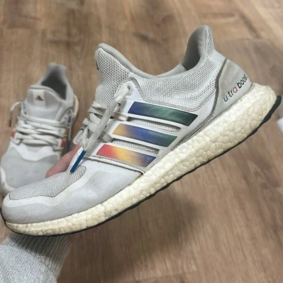 Adidas | Woman's Ultraboost S&L Pride White Rainbow Running Shoes, Size 8.5