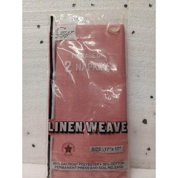 GW Linen Weave Fabric 17'x17' pair of Napkins NOS Vintage Pink