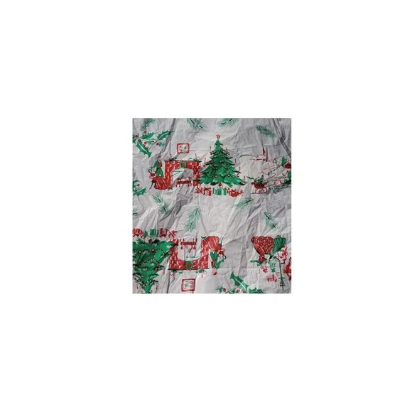 Vintage rare Christmas vinyl‎ plastic AOP Tablecloth EUC