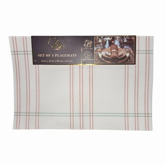 Dan River Set of 4 White Stripes Rectangular‎ Placemats PVC Woven Table Mats