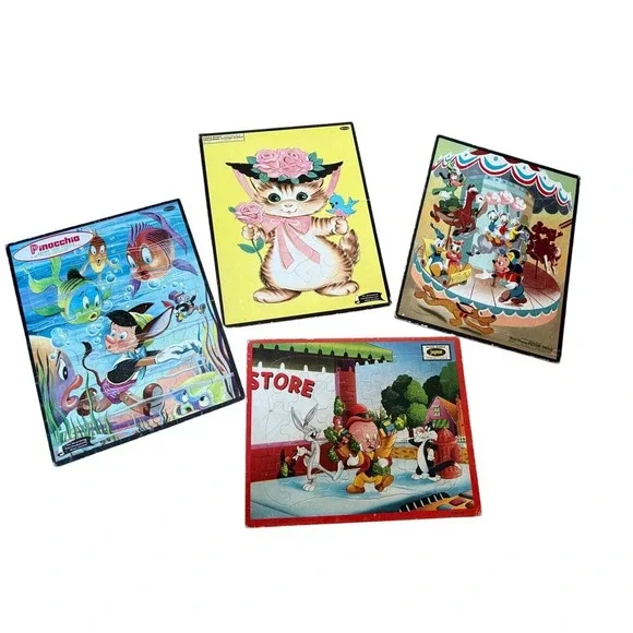 Vintage lot‎ of frame-tray puzzles Disney and cat