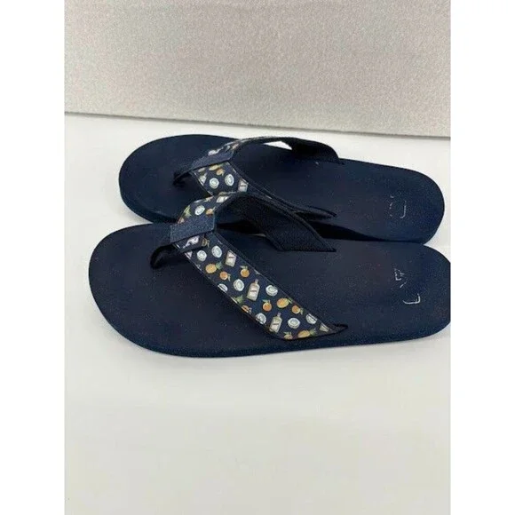Men's Size 9 Navy Blue‎ Vineyard Vines Canvas Flip Flops Tropical Pattern