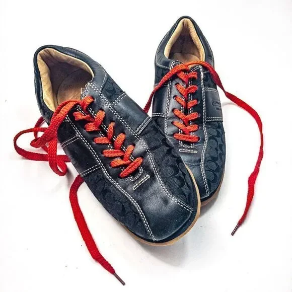 Coach Noella Black Leather and Canvas Sneakers Sz 5M