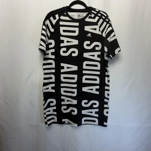 Adidas Shirt Mens Medium Black All over ADIDAS Logo Graphic Tee Athletic HG9267