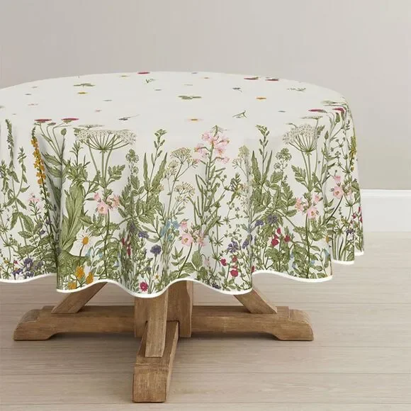 90x90 Inch Round Fabric Tablecloth, Wild Flowers Floral