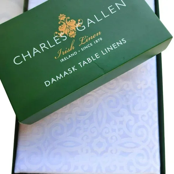 Charles Gallen White Damask Avondale Tablecloth 60X84in‎ Made in Ireland