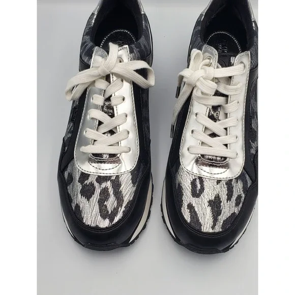 Michael Kors Womens Maddy Trainer Metallic Leather Sneakers size 7 MK logo