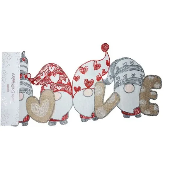 Envogue Gnome‎ Themed LOVE Table Runner Cutwork Design 16x36in