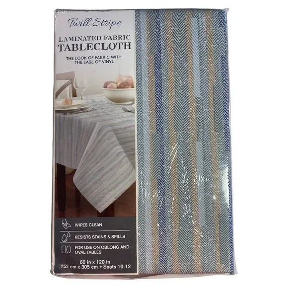 Twill Striped Laminated Fabric Dinner Table Tablecloth 60