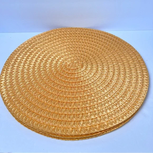 4 Four Orange Round Woven Placemats 14” EUC