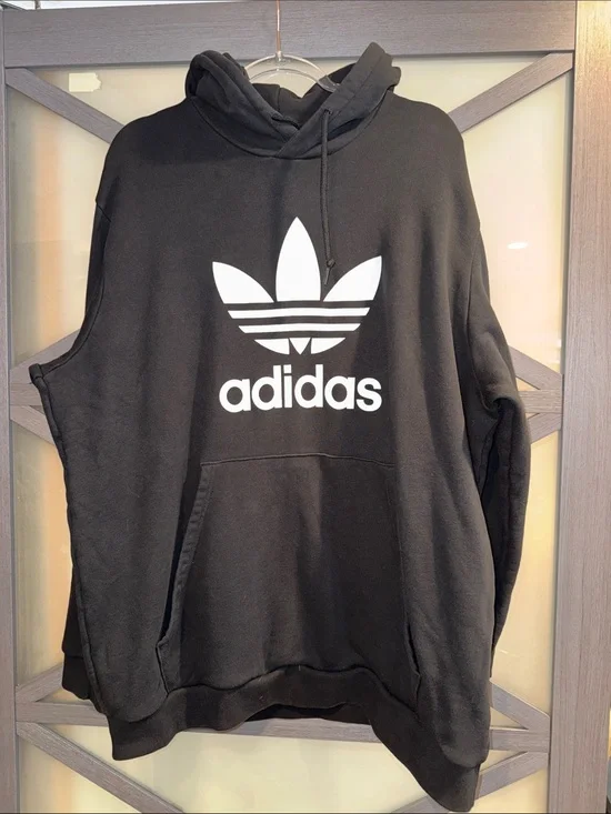 adidas Black Hoodie with White Trefoil Logo