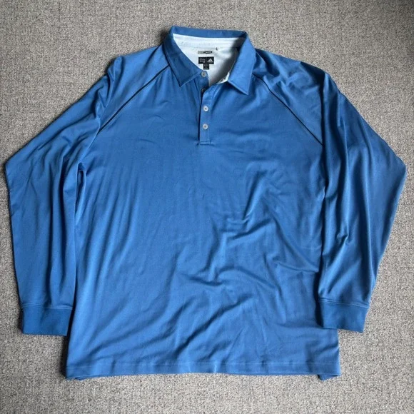 Adidas Polo Shirt Mens XL Blue ClimaWarm Long Sleeve Golf Athletic