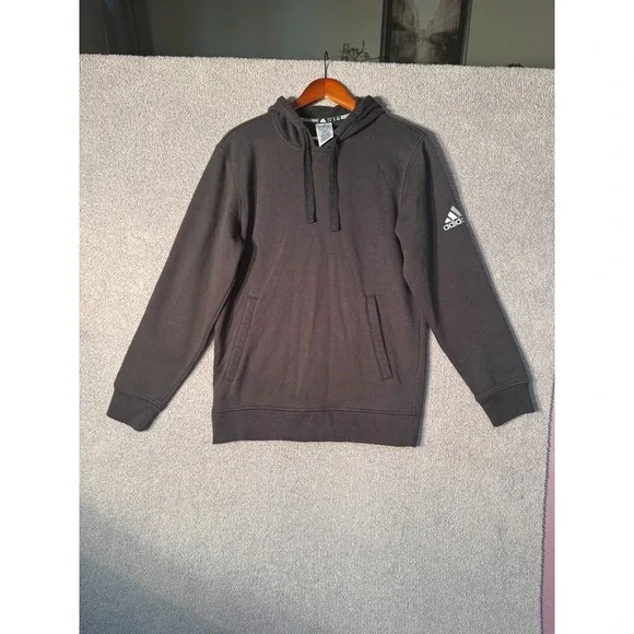 Adidas Men's Fleece Hoodie Small Black Pullover Logo‎ Sleeve S97363