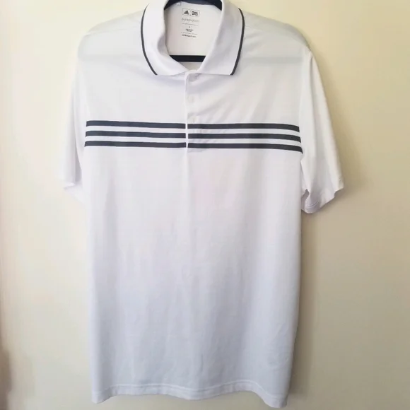 EUC Adidas Golf Polo Shirt - Men's Large - White with Grey Stripes - EUC!