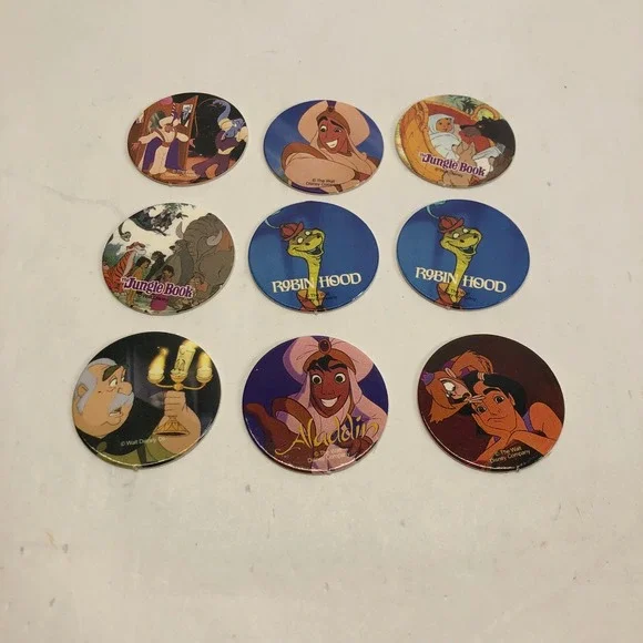 9‎ Disney Collectible Pogs Aladdin Jungle Book Robin Hood Characters Lot