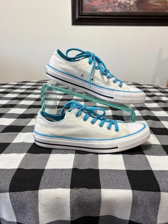 Converse All Star White Blue Low Lace Up Sneaker Shoes Women's Size 7.5