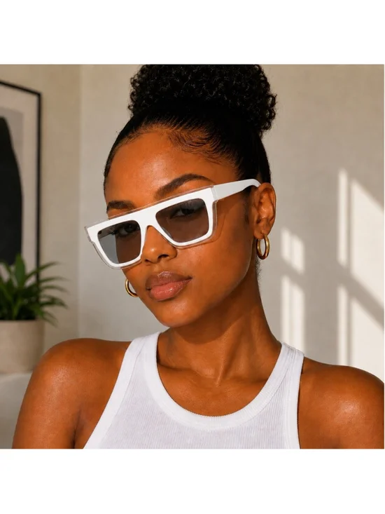 Retro White Shield Sunglasses Oversized Square Clear Frame Fashion Shades