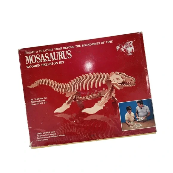 Vintage Safari Ltd 1989 Mosasaurus Wooden Skeleton Kit‎ Museum Series 314 Puzzle