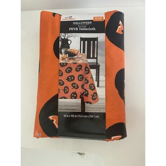 Way To Celebrate Halloween Pumpkin PEVA Tablecloth 60x102 Rectangle NEW-READ