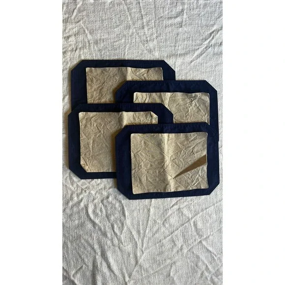 Vtg Set of 4 Navy Beige Placemat Tableware Table Setting 8-Pieces Kitchen Rustic