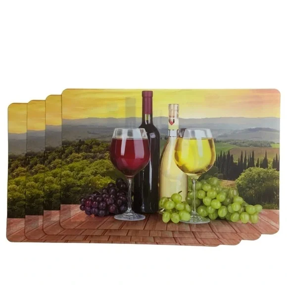 Placemats Wine Theme Print Indoor Outdoor Rectangle Scenic Landscape Set of 4