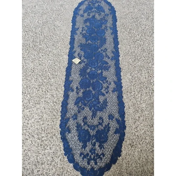 Heritage American Legacy Table Lace Runner Navy Blue 13x55 Floral