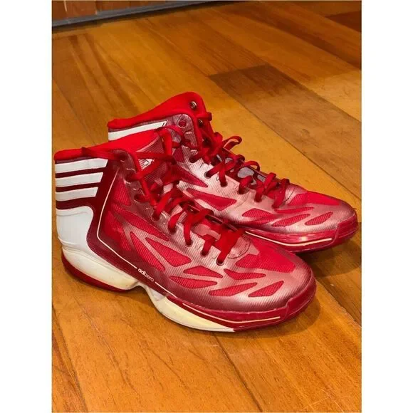 adidas adizero Red and White High-Top Basketball Shoes size 6.5